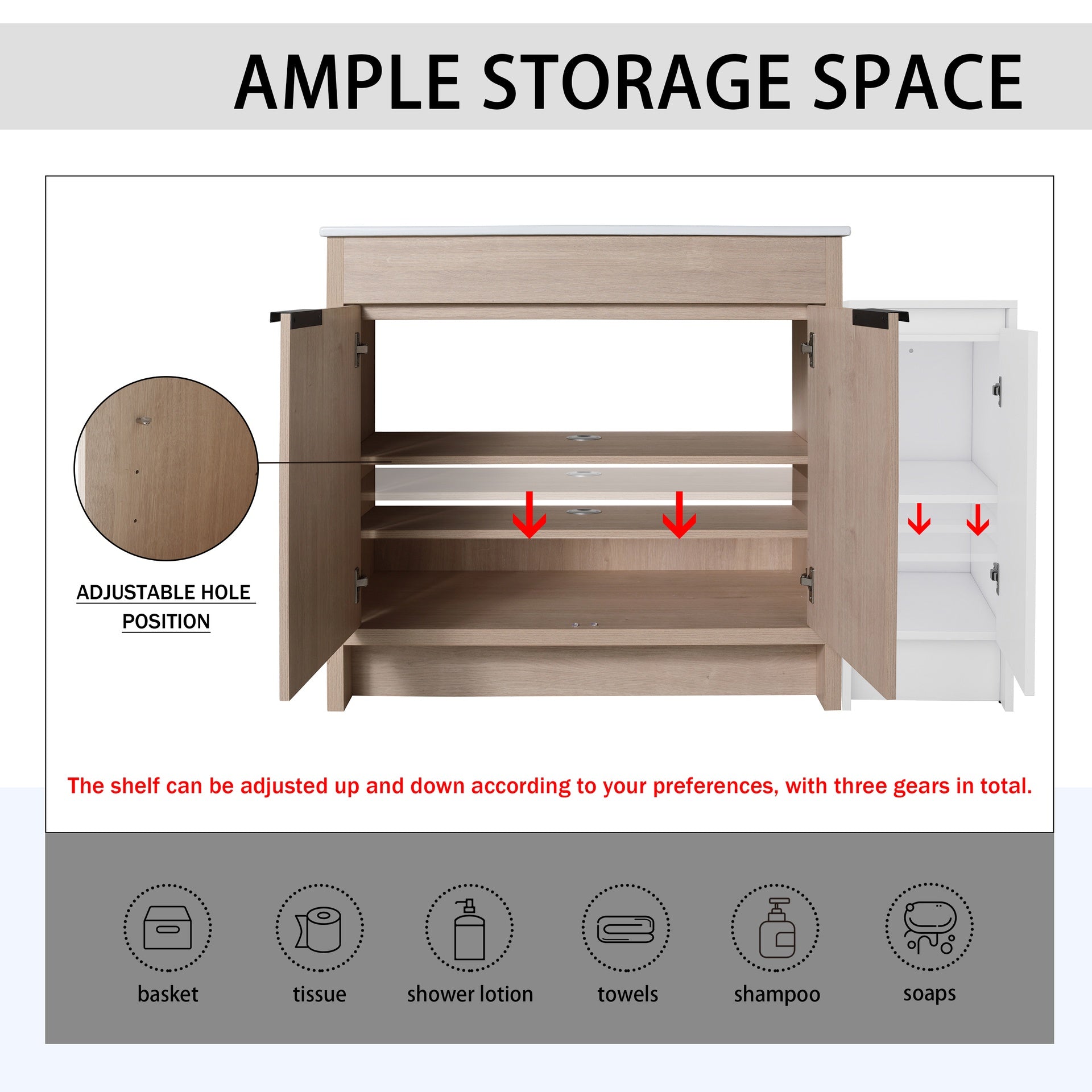 48 Inch Freestanding Bathroom Vanity with Ceramic Sink and Storage Cabinets, Soft Closing Door, 02436+0312 Combination Cabinet, KD-Package