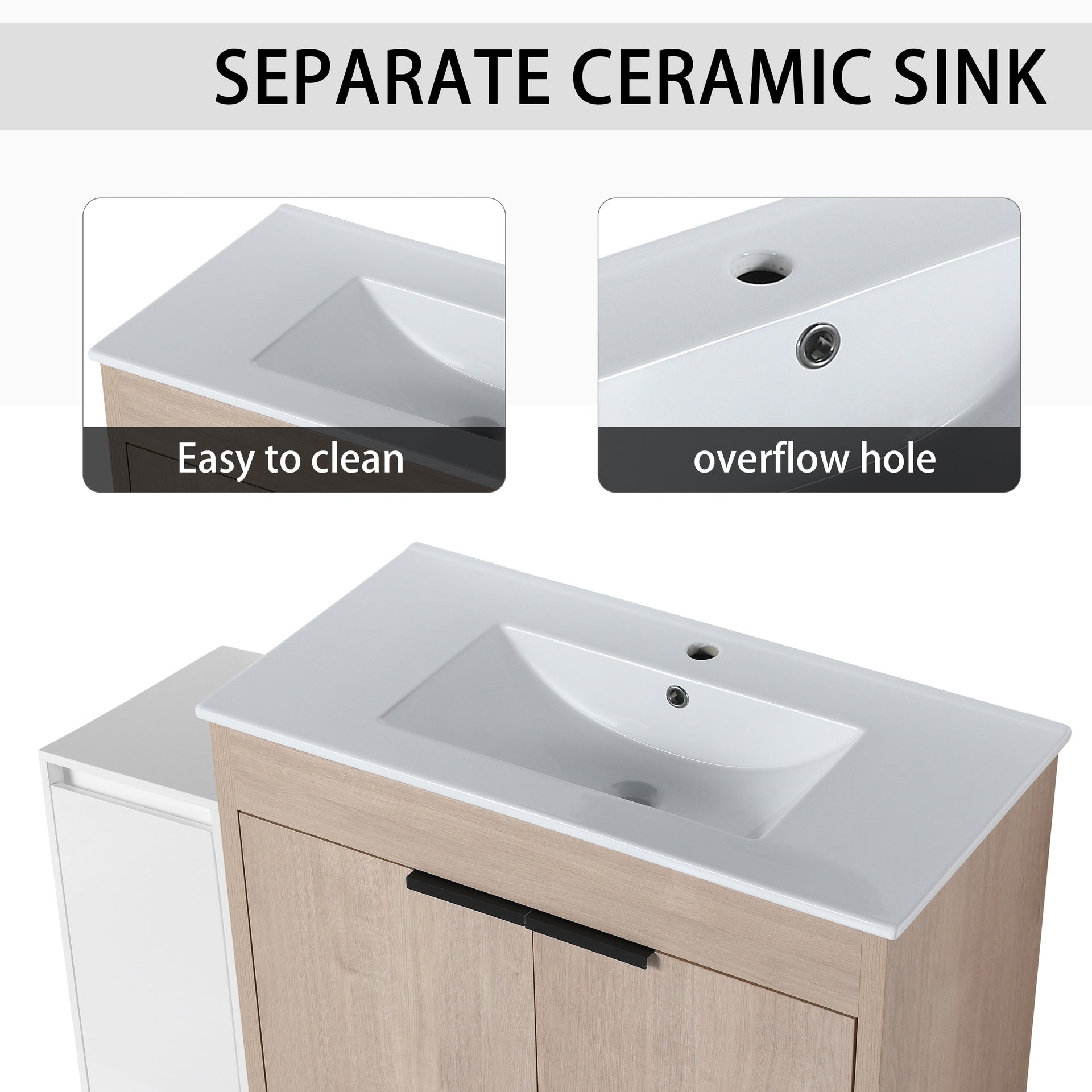 48 Inch Freestanding Bathroom Vanity with Ceramic Sink and Storage Cabinets, Soft Closing Door, 02436+0312 Combination Cabinet, KD-Package