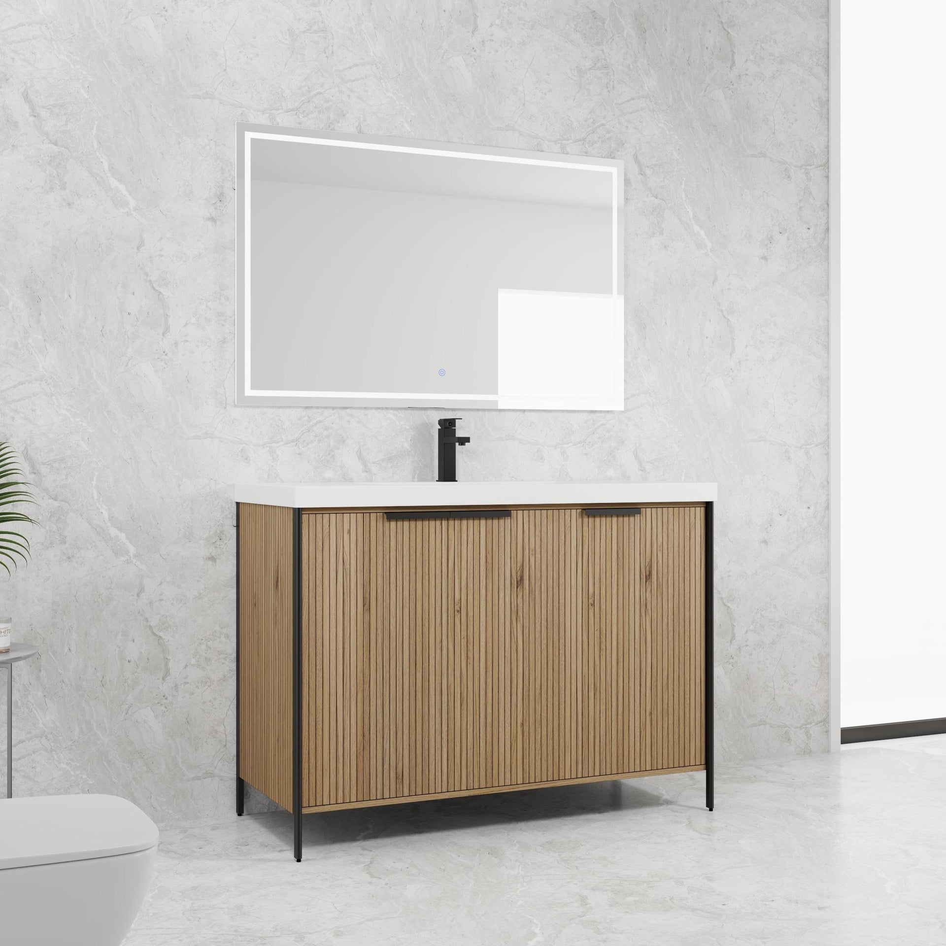 48" Freestanding Bathroom Vanity with Resin Sink & 3 Soft-Close Cabinet Doors (KD-Packing)