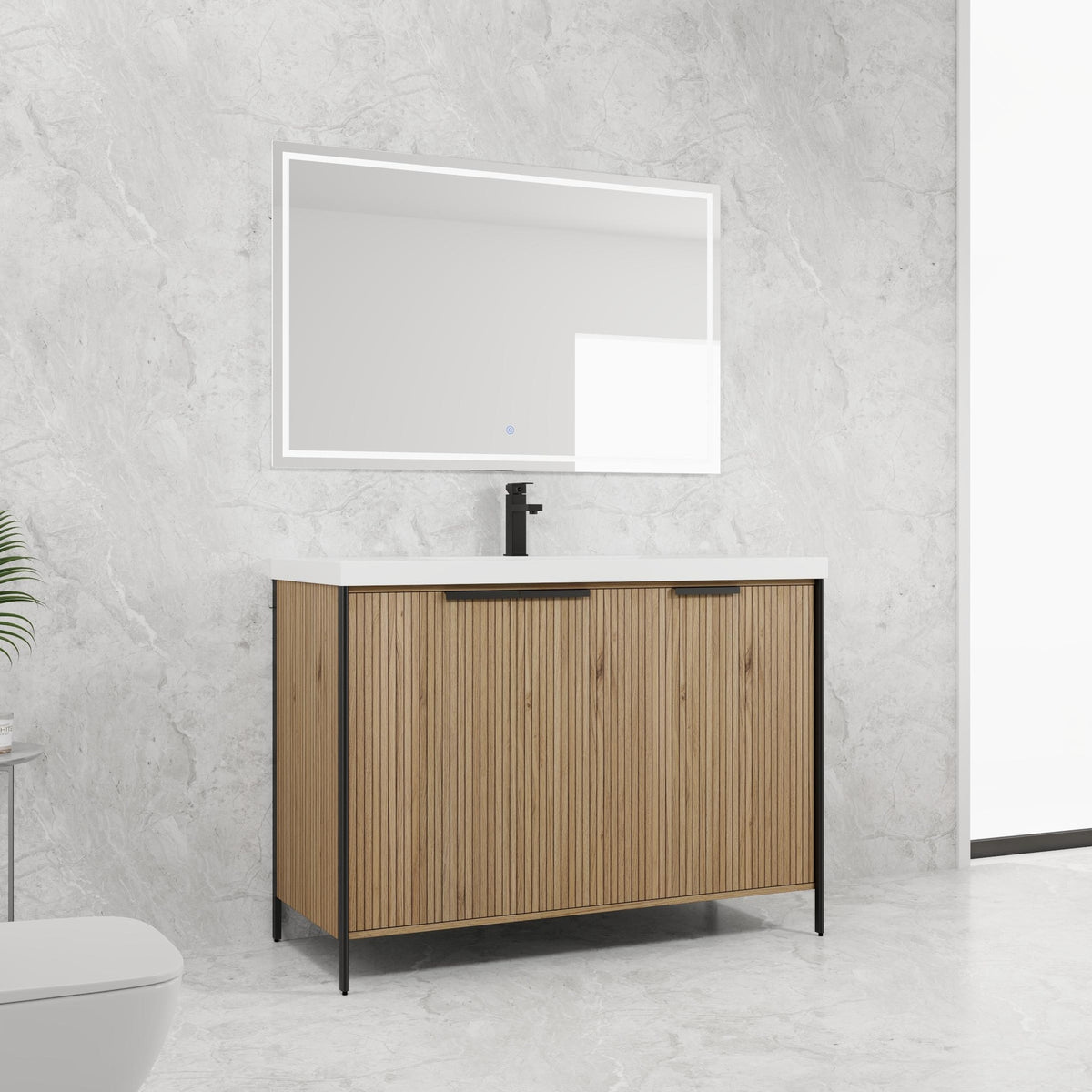 48" Freestanding Bathroom Vanity with Resin Sink & 3 Soft-Close Cabinet Doors (KD-Packing)