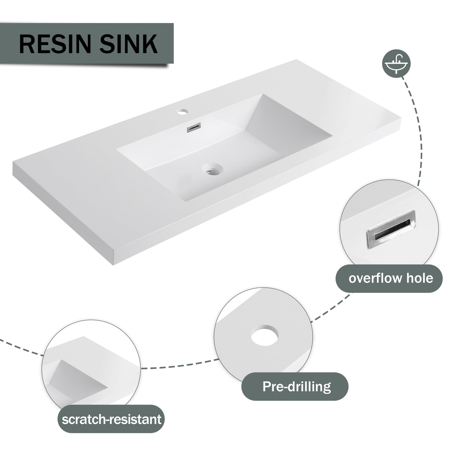 48" Freestanding Bathroom Vanity with Resin Sink & 3 Soft-Close Cabinet Doors (KD-Packing)