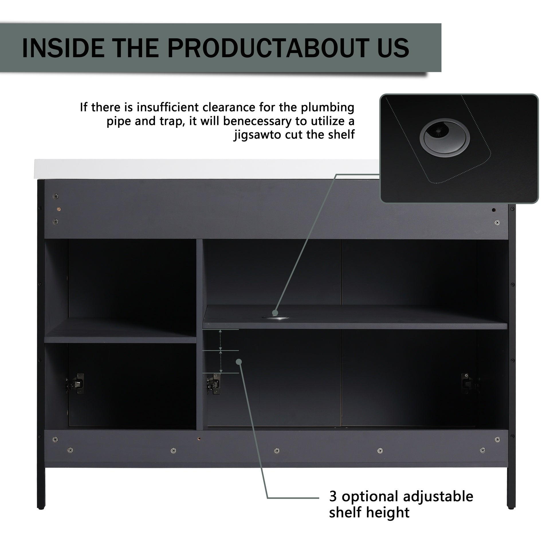 48" Freestanding Bathroom Vanity with Resin Sink & 3 Soft-Close Cabinet Doors (KD-Packing)