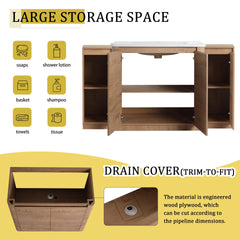 60'' Freestanding Bathroom Vanity with White Ceramic Sink, 2-Small Storage Cabinet, Soft-Close Door, Imitative Oak, KD-Packing, Plywood