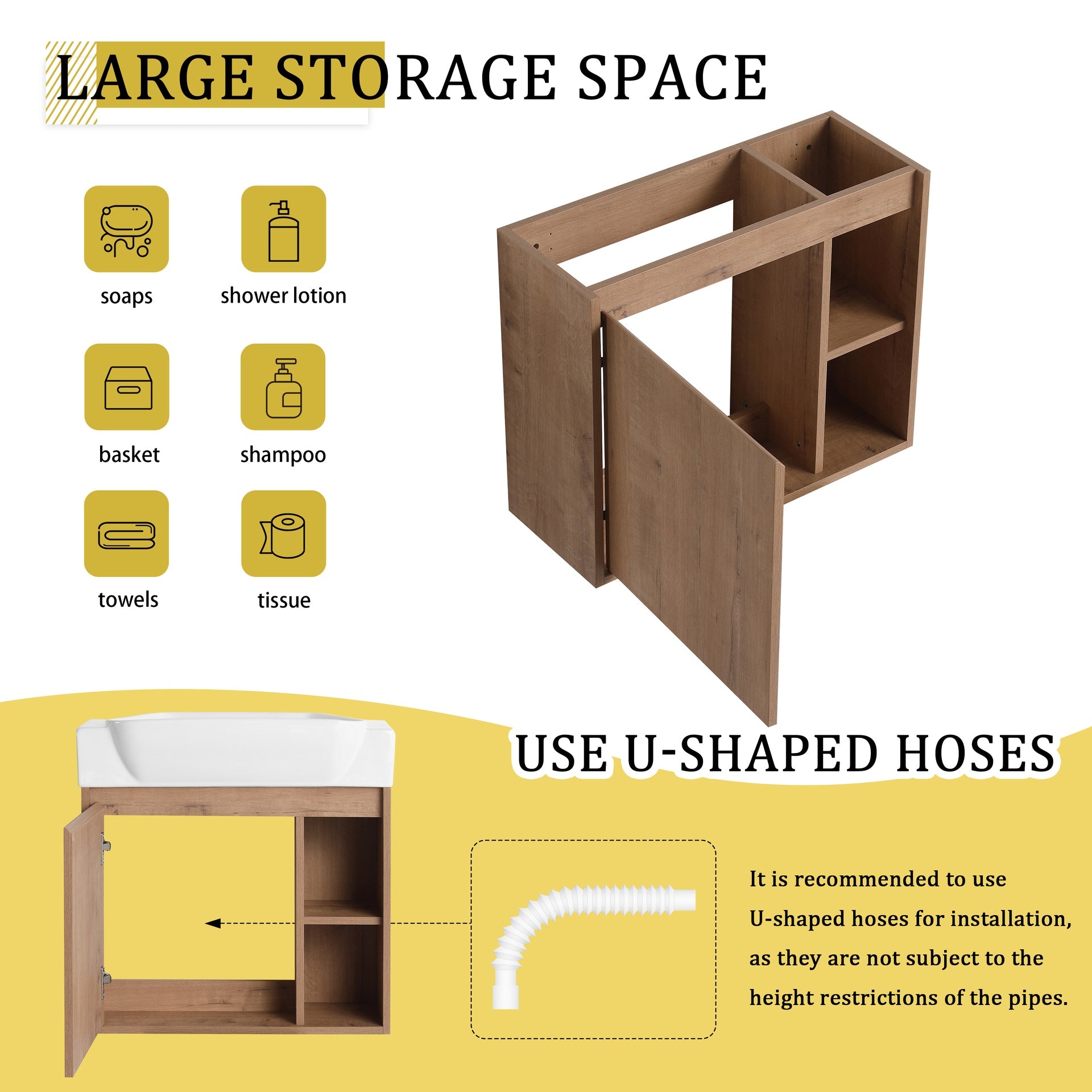 24'' Wall-Mounted Bathroom Vanity with White Ceramic Sink & Soft-Close Door, KD-Packing