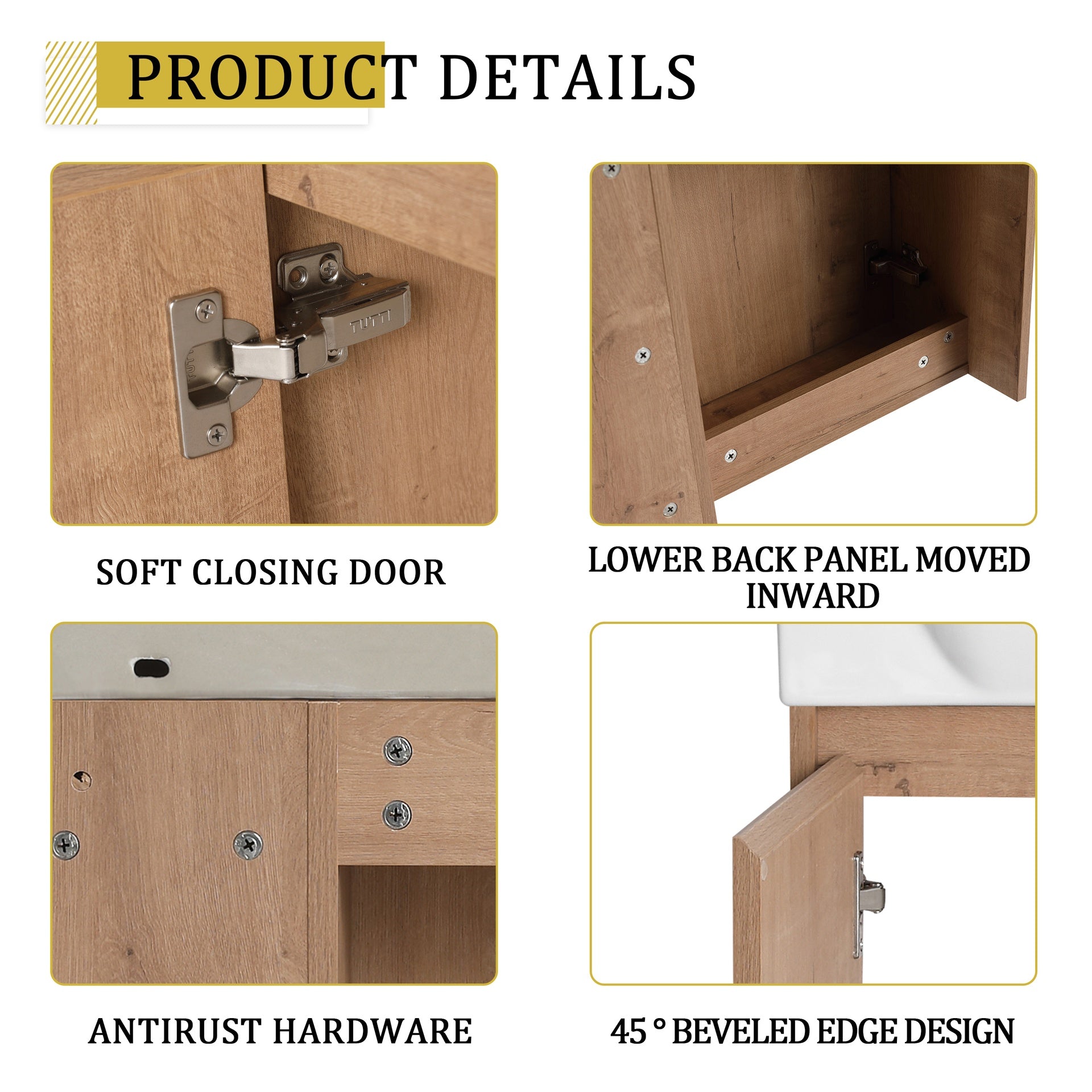 24'' Wall-Mounted Bathroom Vanity with White Ceramic Sink & Soft-Close Door, KD-Packing