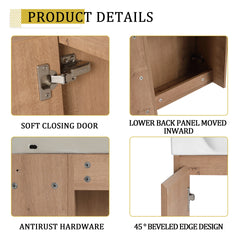 24'' Wall-Mounted Bathroom Vanity with White Ceramic Sink & Soft-Close Door, KD-Packing