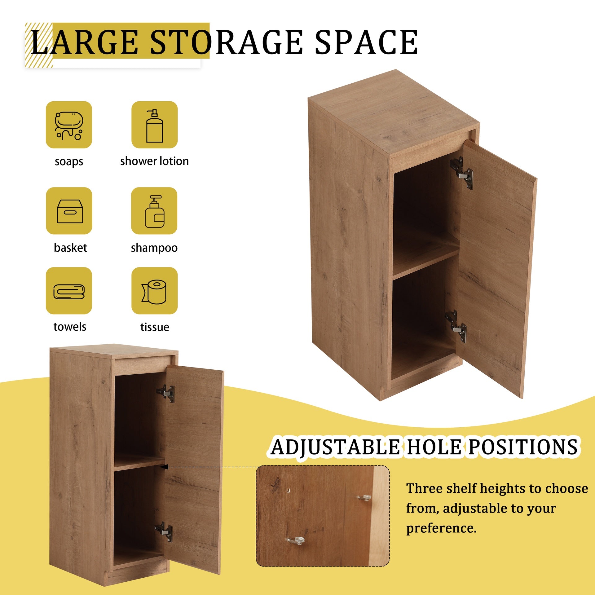 64'' Freestanding Bathroom Vanity with White Ceramic Sink, and 2-Small Storage Cabinet, Soft-Close Door, Imitative Oak, KD-Packing, Plywood