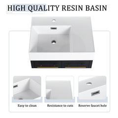 24 Inch Wall-Mounted Bathroom Vanity with Sink and Storage Rack, Thick Edged Resin Left Basin, KD-Package
