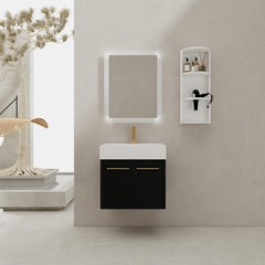 24 Inch Wall-Mounted Bathroom Vanity with Sink and Storage Rack, Thick Edged Resin Basin, KD-Package
