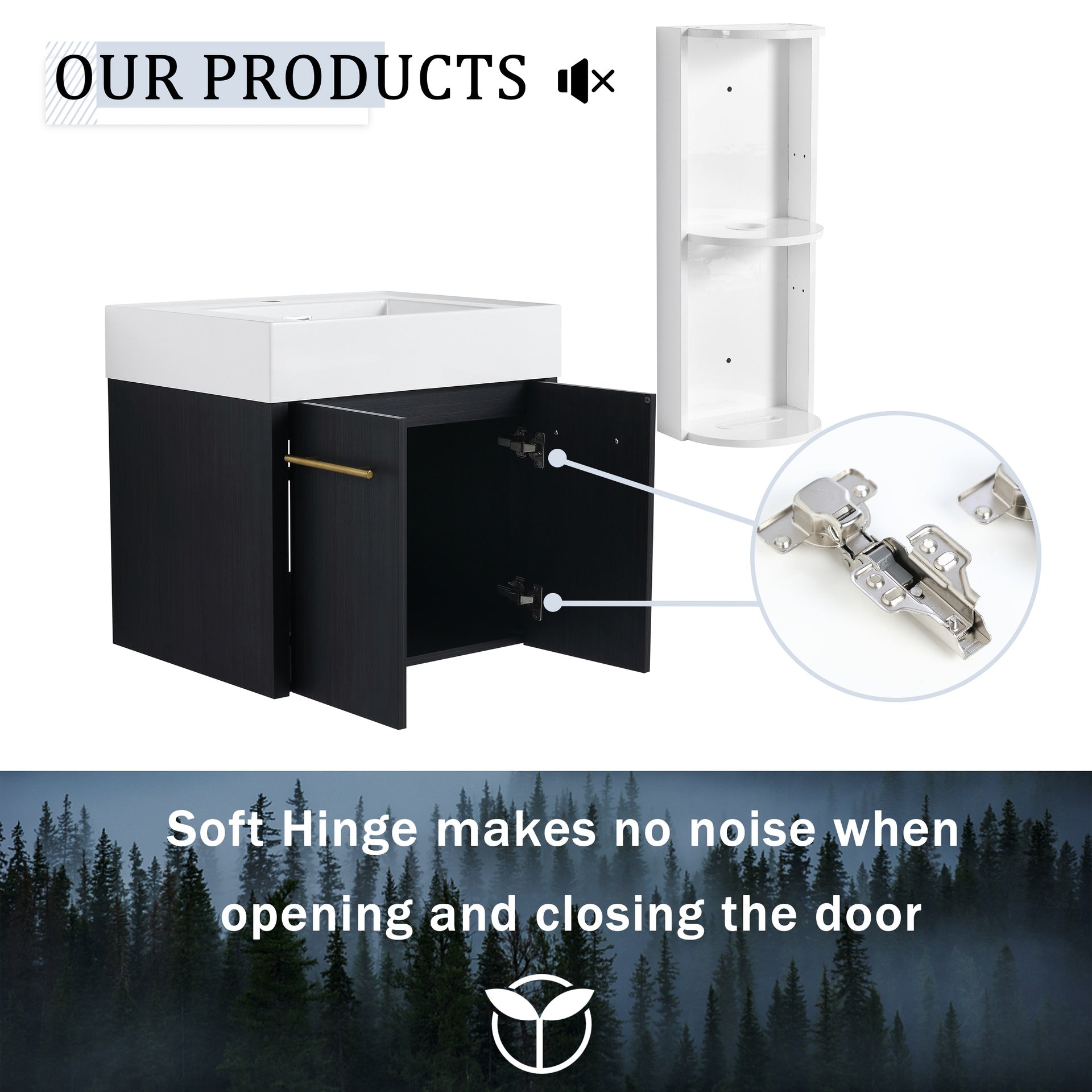 24 Inch Wall-Mounted Bathroom Vanity with Sink and Storage Rack, Thick Edged Resin Basin, KD-Package