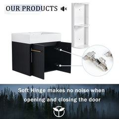 24 Inch Wall-Mounted Bathroom Vanity with Sink and Storage Rack, Thick Edged Resin Basin, KD-Package