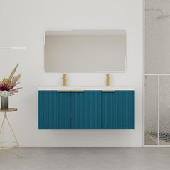 48" Wall Mounted Bathroom Vanity with Resin Double Sink & 3 Soft-Close Doors, KD-Packing