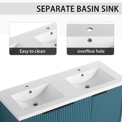 48" Wall Mounted Bathroom Vanity with Resin Double Sink & 3 Soft-Close Doors, KD-Packing