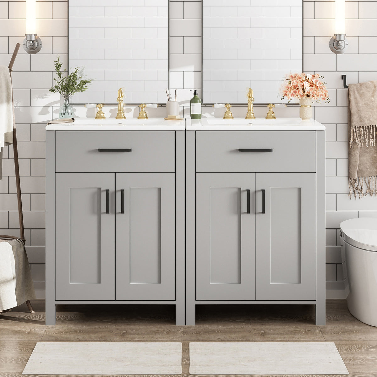 Modern 48-Inch Bathroom Vanity with Ceramic Sink, Soft-Close Doors, Flip Drawer, Double-Layer Door Shelves, Elegant Storage Solution