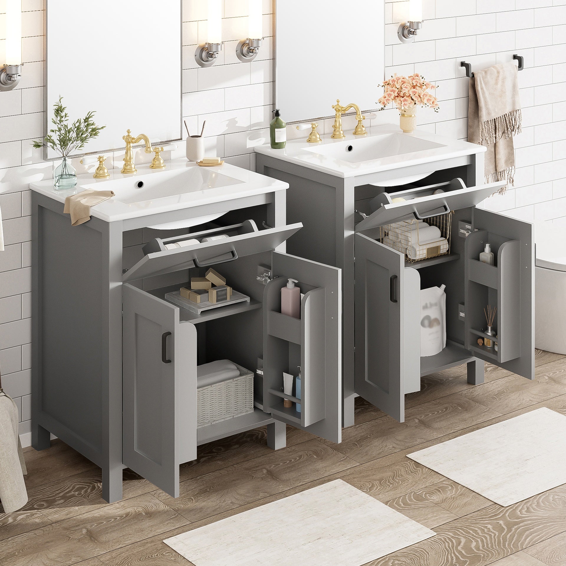 Modern 48-Inch Bathroom Vanity with Ceramic Sink, Soft-Close Doors, Flip Drawer, Double-Layer Door Shelves, Elegant Storage Solution