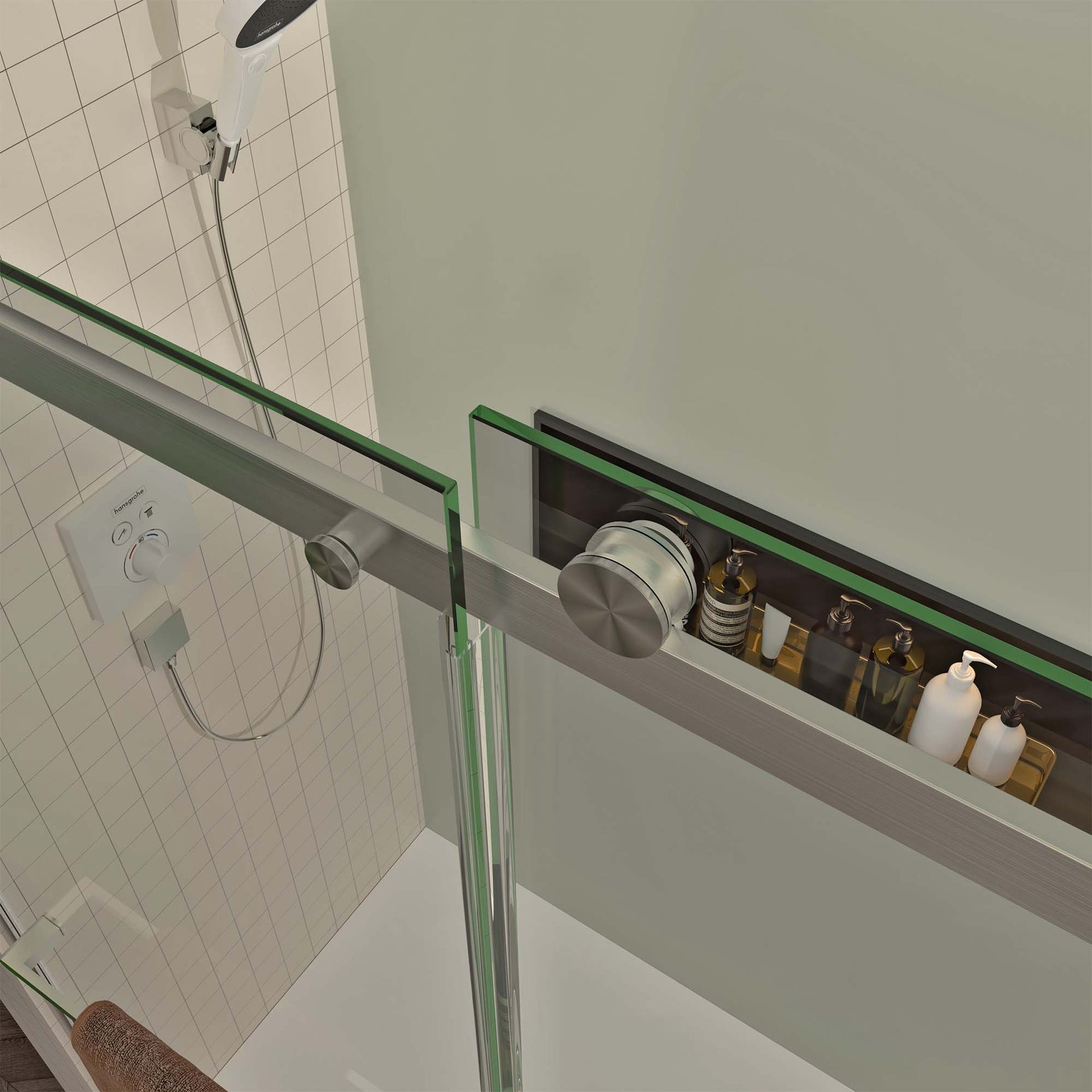S-RM6076TN 56-60"W x 76"H Sliding Shower Door, Frameless Glass Shower Door with Brushed Nickel Hardware, Towel Bar and Handle,Drop Shipping available