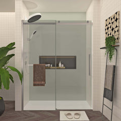 S-RM6076TN 56-60"W x 76"H Sliding Shower Door, Frameless Glass Shower Door with Brushed Nickel Hardware, Towel Bar and Handle,Drop Shipping available