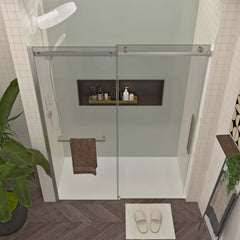 S-RM6076TN 56-60"W x 76"H Sliding Shower Door, Frameless Glass Shower Door with Brushed Nickel Hardware, Towel Bar and Handle,Drop Shipping available