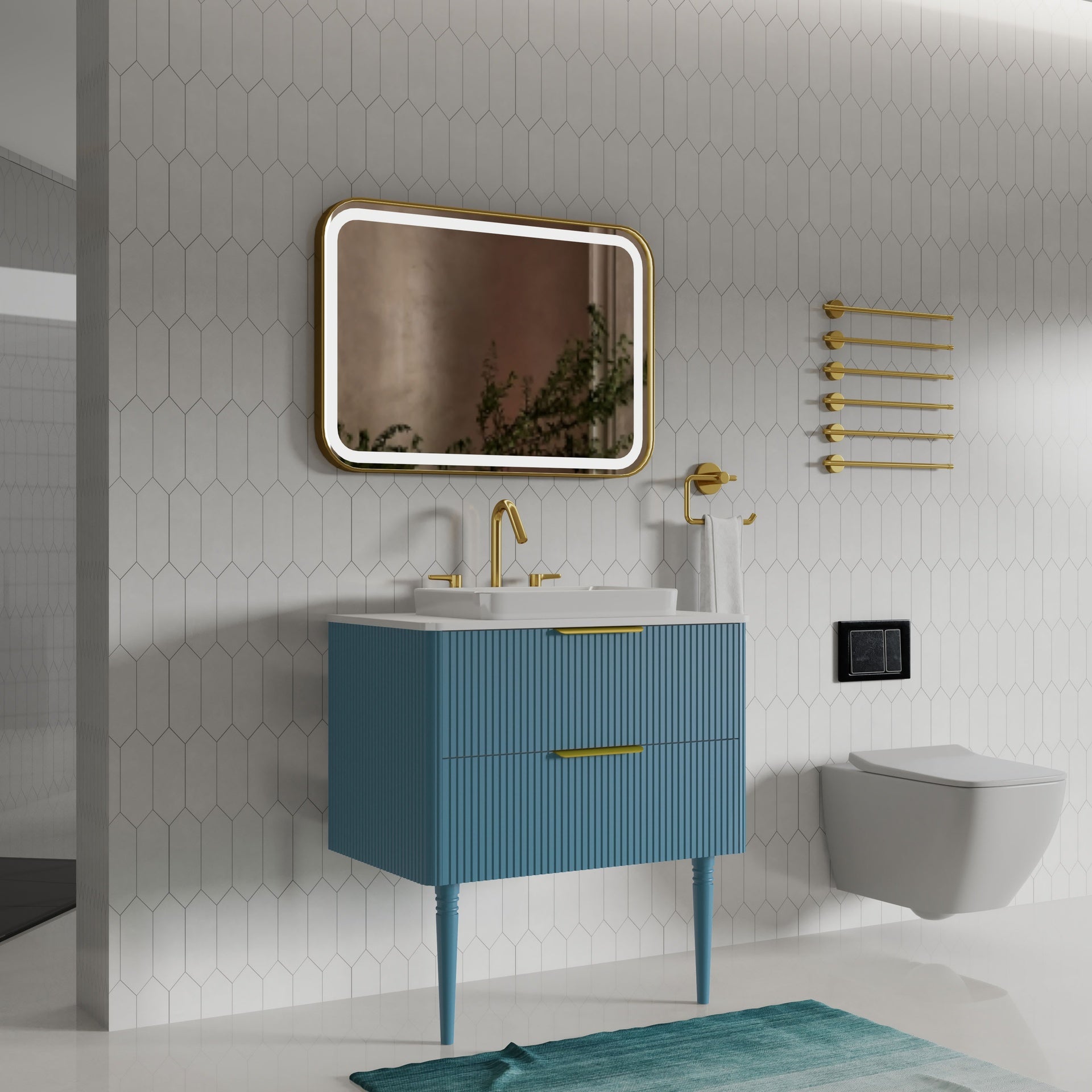 Elena 30" Striped Aquamarine Bathroom Vanity with Ceramic Sink, Freestanding Bathroom Vanity for Modern Bathroom, Pre-assembled