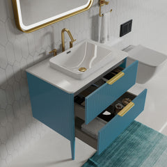 Elena 30" Striped Aquamarine Bathroom Vanity with Ceramic Sink, Freestanding Bathroom Vanity for Modern Bathroom, Pre-assembled