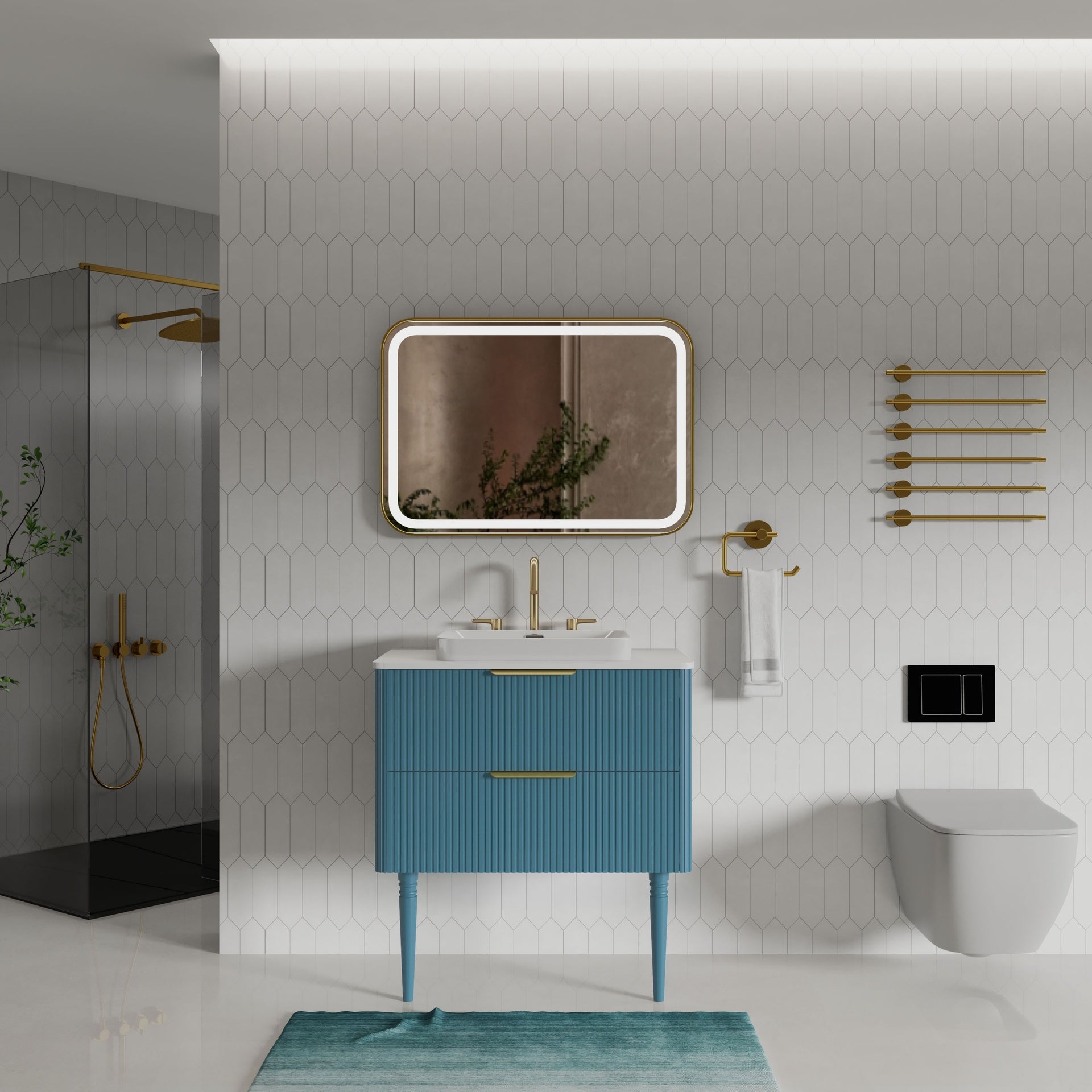 Elena 30" Striped Aquamarine Bathroom Vanity with Ceramic Sink, Freestanding Bathroom Vanity for Modern Bathroom, Pre-assembled