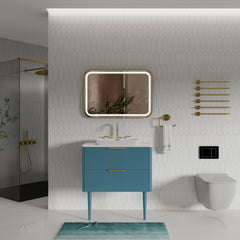 Elena 30" Striped Aquamarine Bathroom Vanity with Ceramic Sink, Freestanding Bathroom Vanity for Modern Bathroom, Pre-assembled