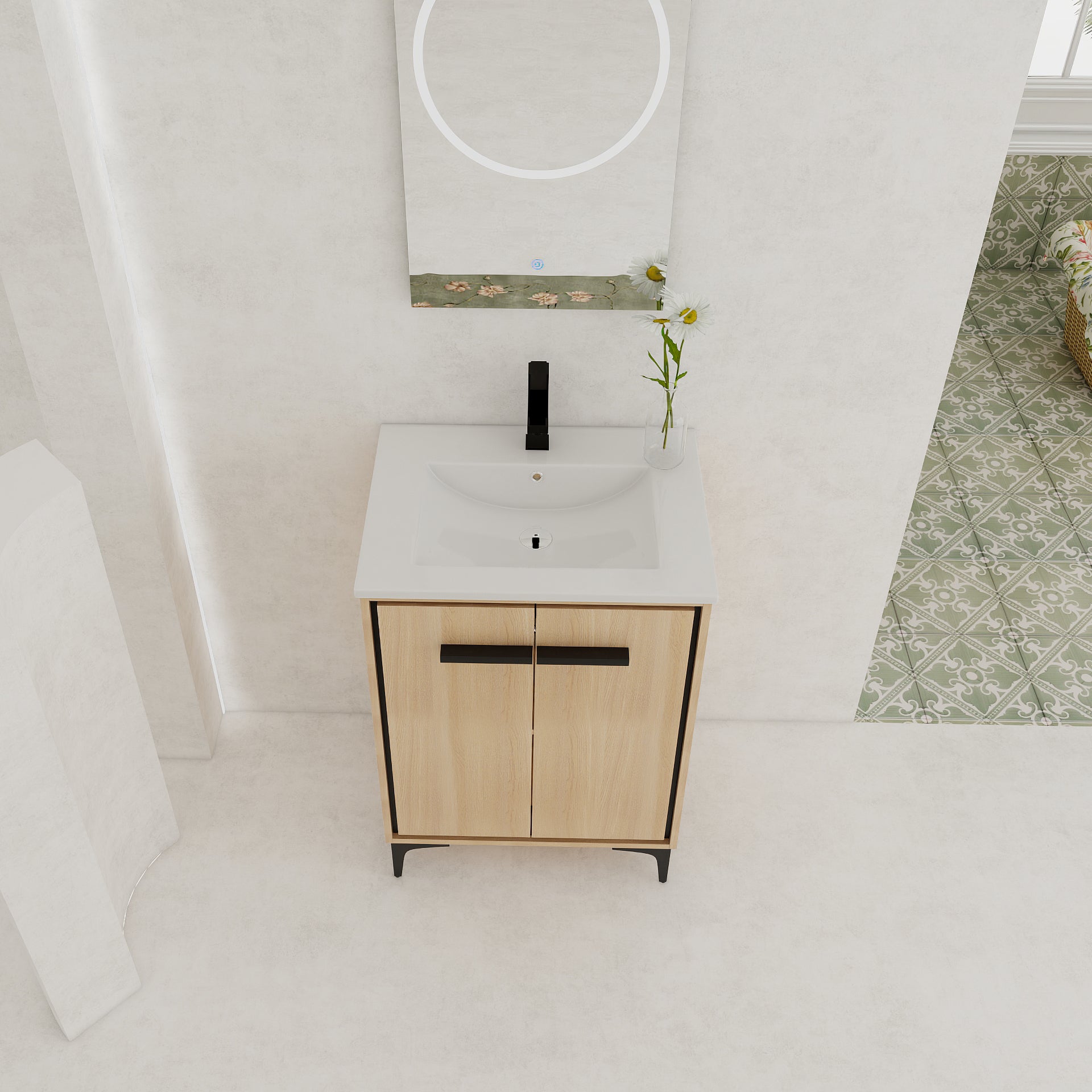 24 Inch Bathroom Vanity Base with basin, Storage Cabinet with Doors, Engineered Wood