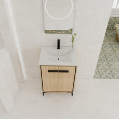 24 Inch Bathroom Vanity Base with basin, Storage Cabinet with Doors, Engineered Wood