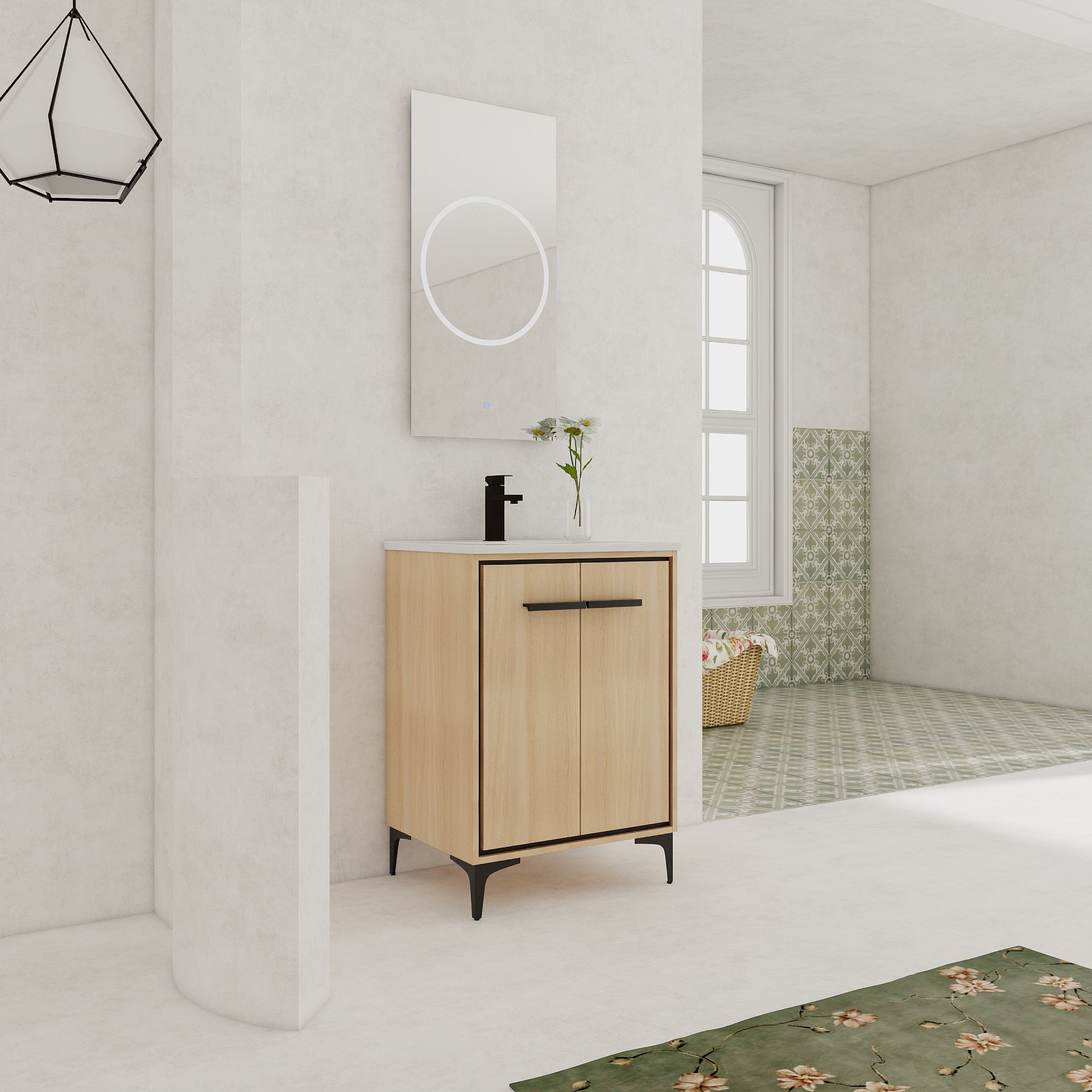 24 Inch Bathroom Vanity Base with basin, Storage Cabinet with Doors, Engineered Wood