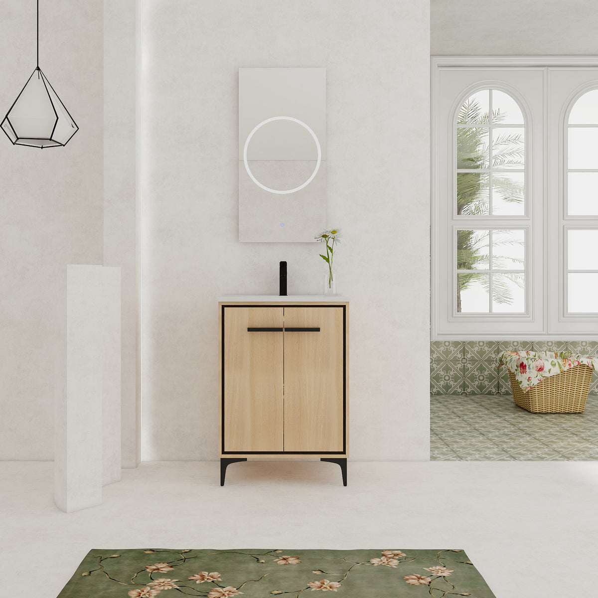 24 Inch Bathroom Vanity Base with basin, Storage Cabinet with Doors, Engineered Wood