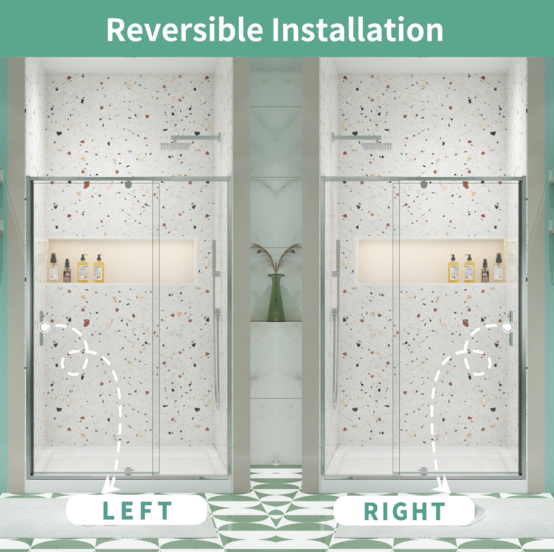 50-54" W x 71" H Piovt Swing Glass Shower Door,Pivot Frame Sliding Shower Door with 1/4"(6mm) Clear SGCC Tempered Glass,Chrome Finish Shower Doors,Reversible Installation
