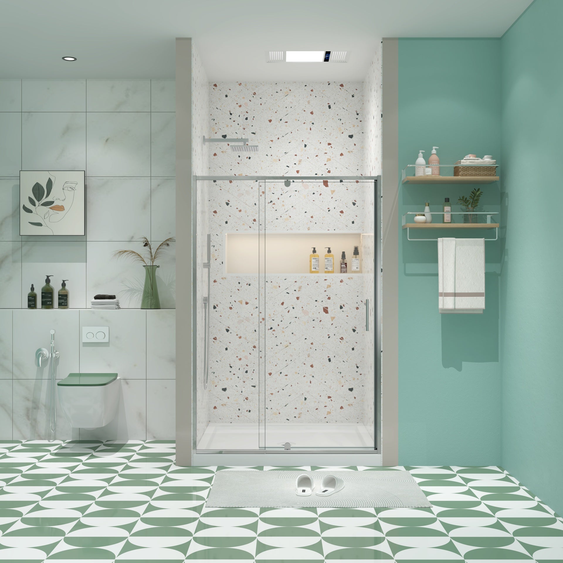 50-54" W x 71" H Piovt Swing Glass Shower Door,Pivot Frame Sliding Shower Door with 1/4"(6mm) Clear SGCC Tempered Glass,Chrome Finish Shower Doors,Reversible Installation