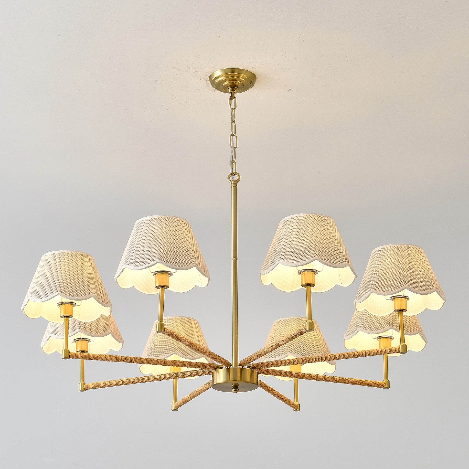 8-Light  Rope + Fabric shade Chandelier,Gold  Chandelier,Chandelier Romantic Golden,Adjustable Pendant Lights  Living Room Dining Room Decoration Lamp Custom Hotel Project Lighting - Gold-