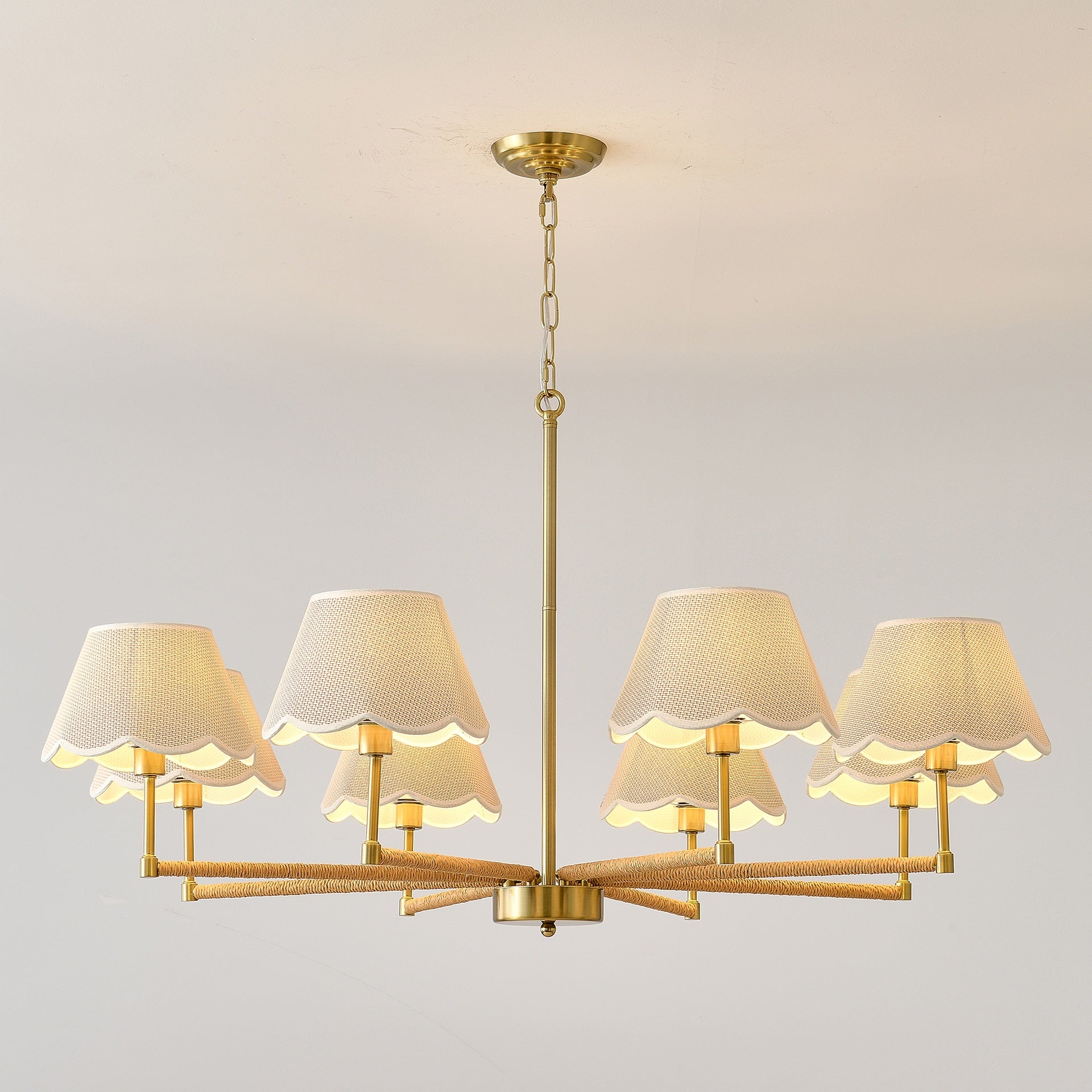 8-Light  Rope + Fabric shade Chandelier,Gold  Chandelier,Chandelier Romantic Golden,Adjustable Pendant Lights  Living Room Dining Room Decoration Lamp Custom Hotel Project Lighting - Gold-