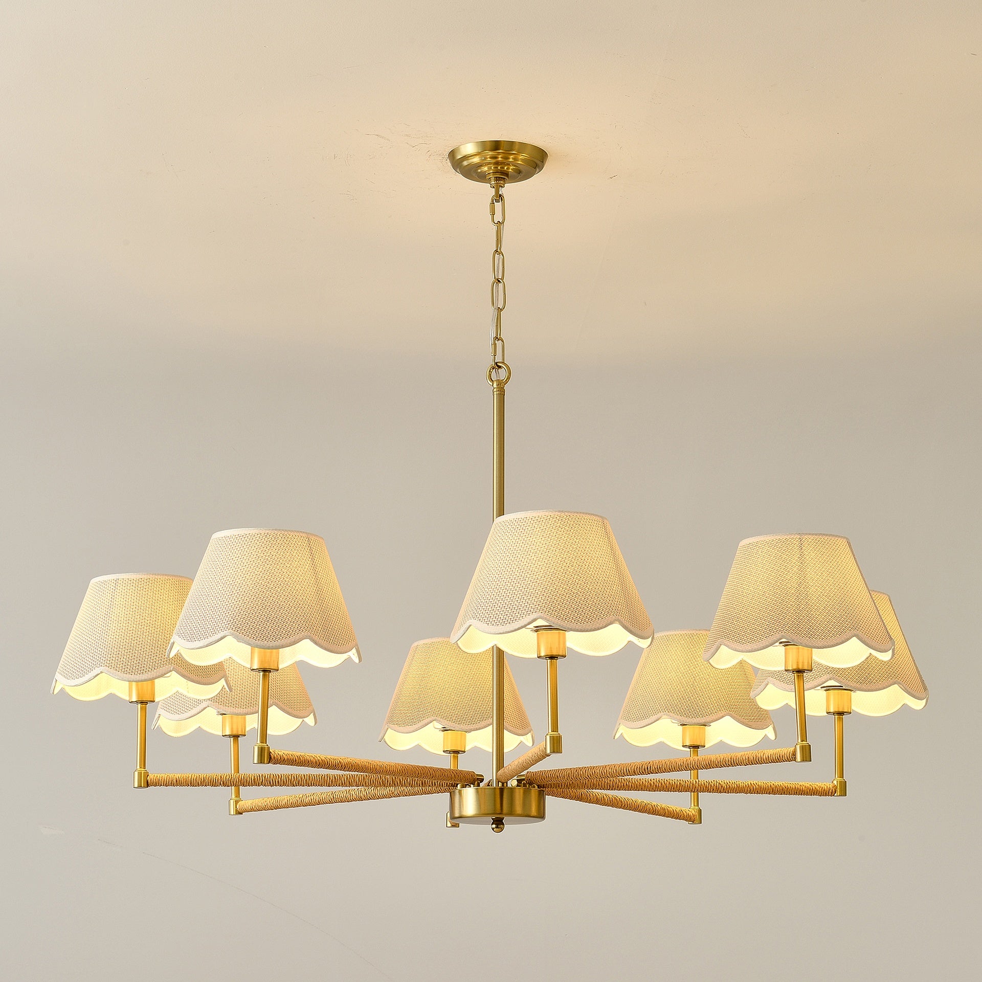 8-Light  Rope + Fabric shade Chandelier,Gold  Chandelier,Chandelier Romantic Golden,Adjustable Pendant Lights  Living Room Dining Room Decoration Lamp Custom Hotel Project Lighting - Gold-