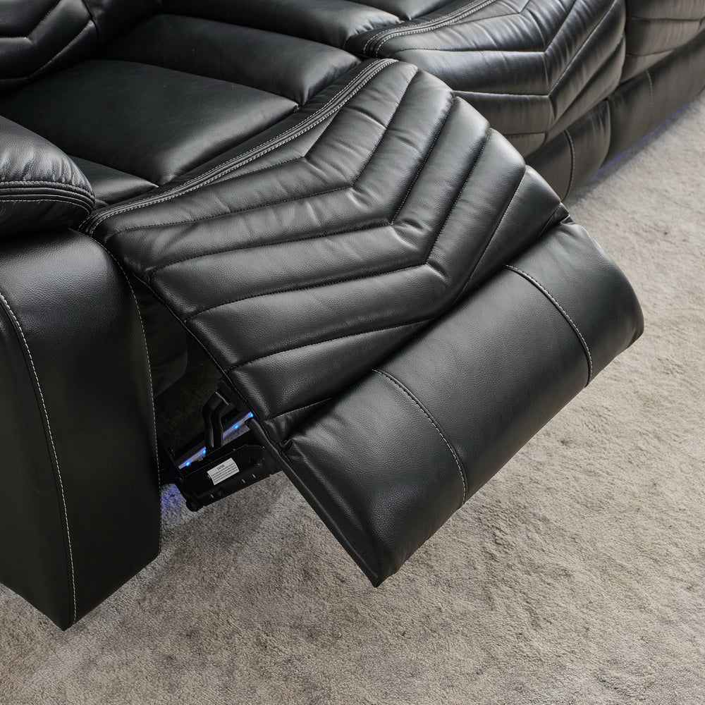 MS Power M073 32 2 Pieces Power Reclining Sofa Sets,Technical leather Power reclining Loveseat Power recliner w/ wireless charger / LED strip for Living Room,Black