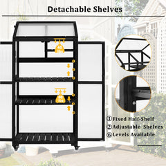 TOPMAX 62inch Height Wood Large Greenhouse Balcony Portable Cold Frame with Wheels and Adjustable Shelves for Outdoor Indoor Use, Black
