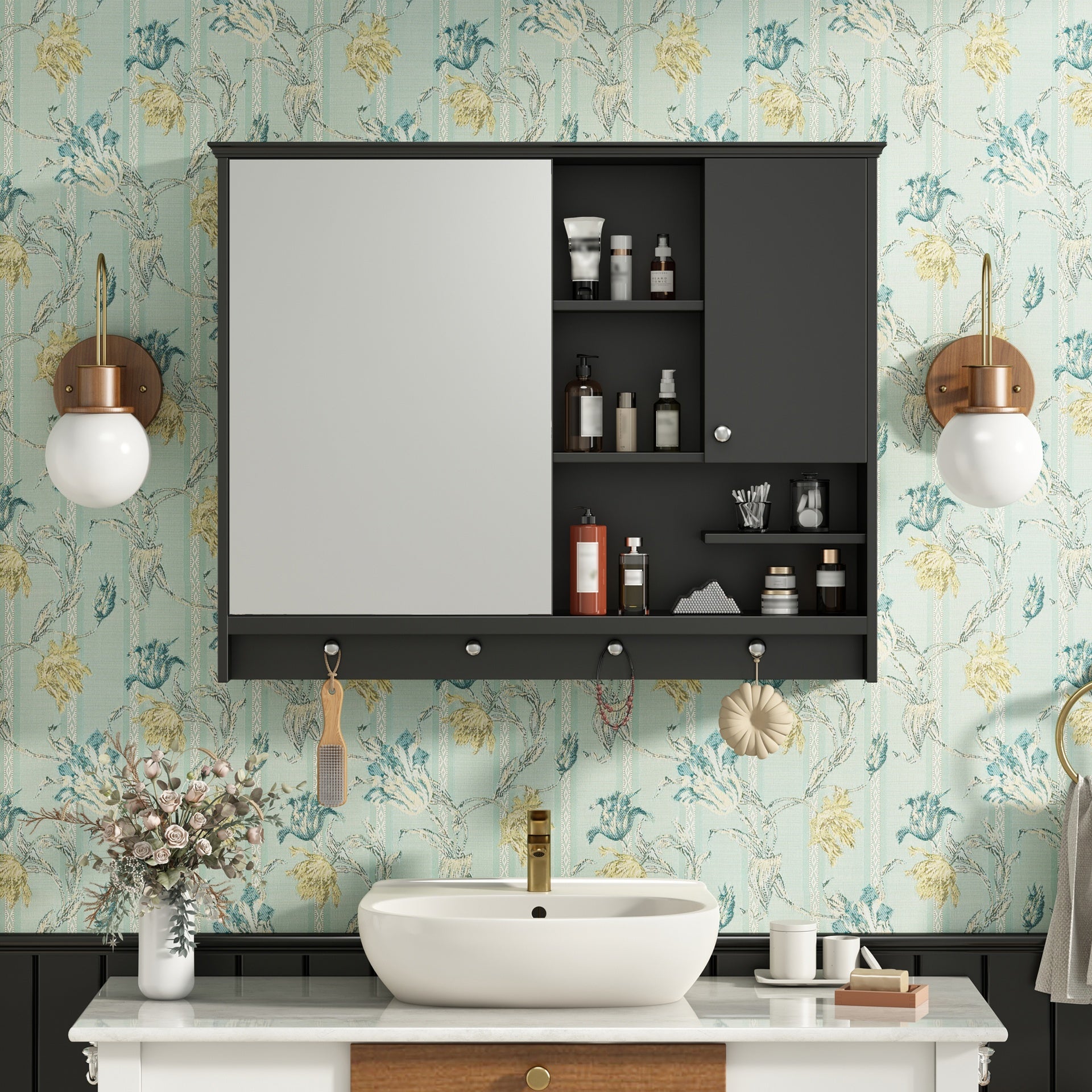 36 Inch Wall Mounted Medicine Cabinet, Bathroom Storage Cabinet with Mirror Door and Adjustabl Shelf, Mirror Cabinet for Bathroom