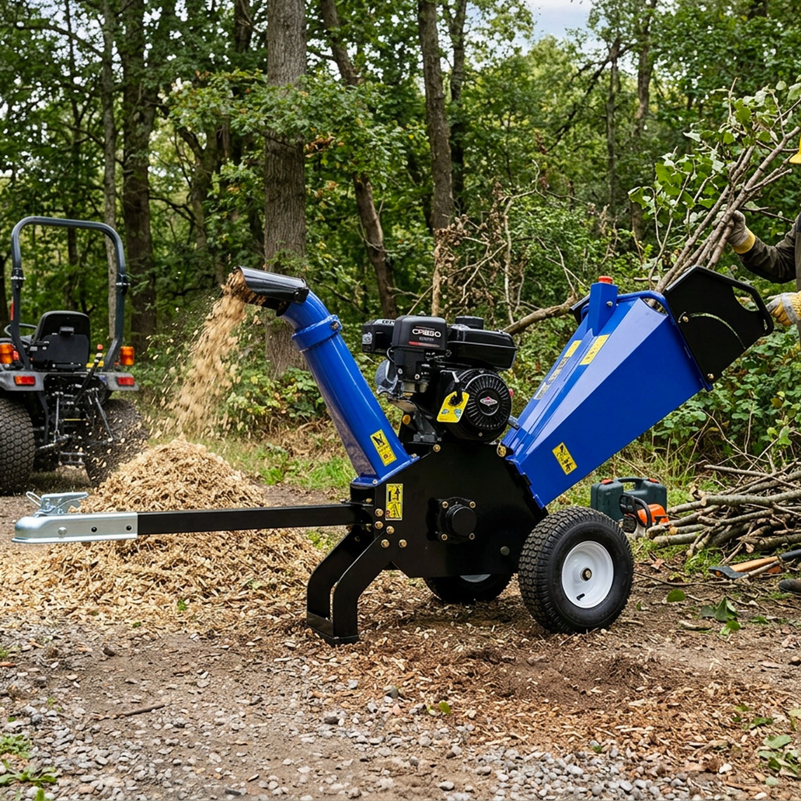 4-Inch 208cc 6.5HP Gas Powered Wood Chipper, Recoil Start, Leaf Branch Shredder Mulcher with 2'' Coupler Tow Hitch, Towable Wood Chipper Shredder