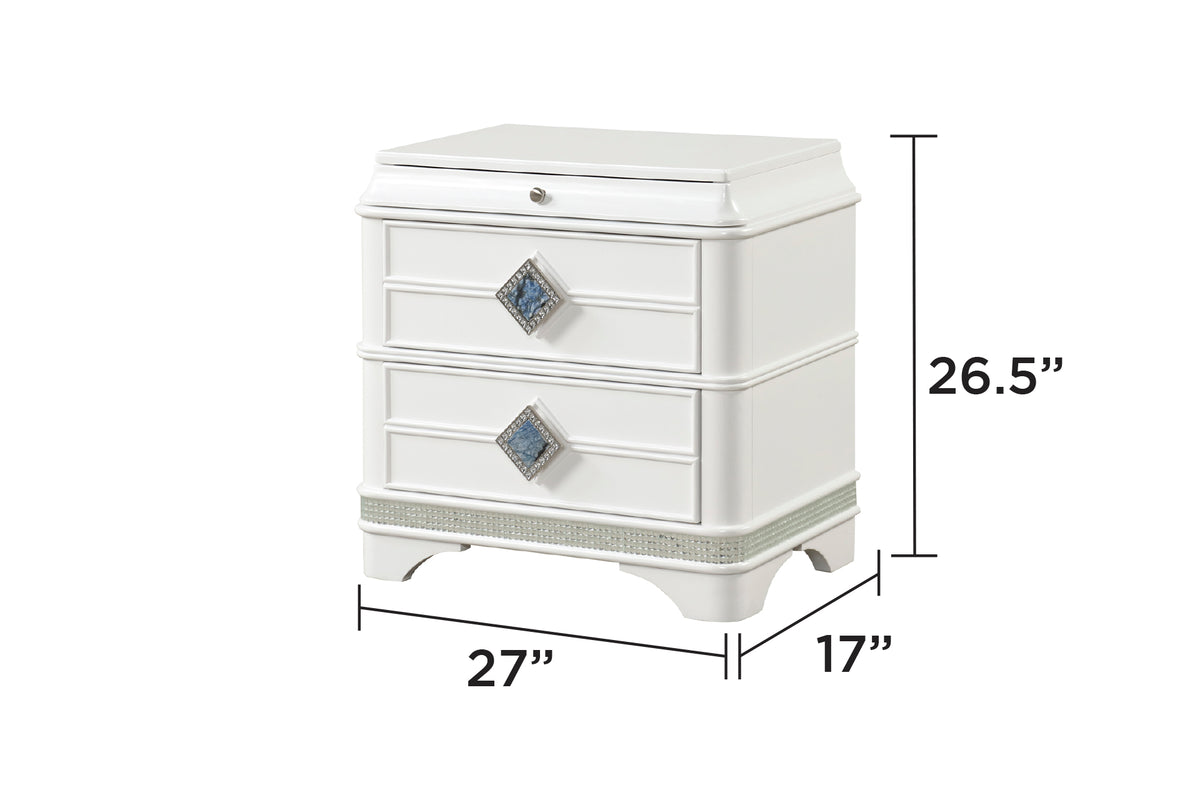 Laguna Modern Style 5 Pc King Upholstered Bedroom Set Made with Wood and Crystal Accents in White(CA INVENTORY)