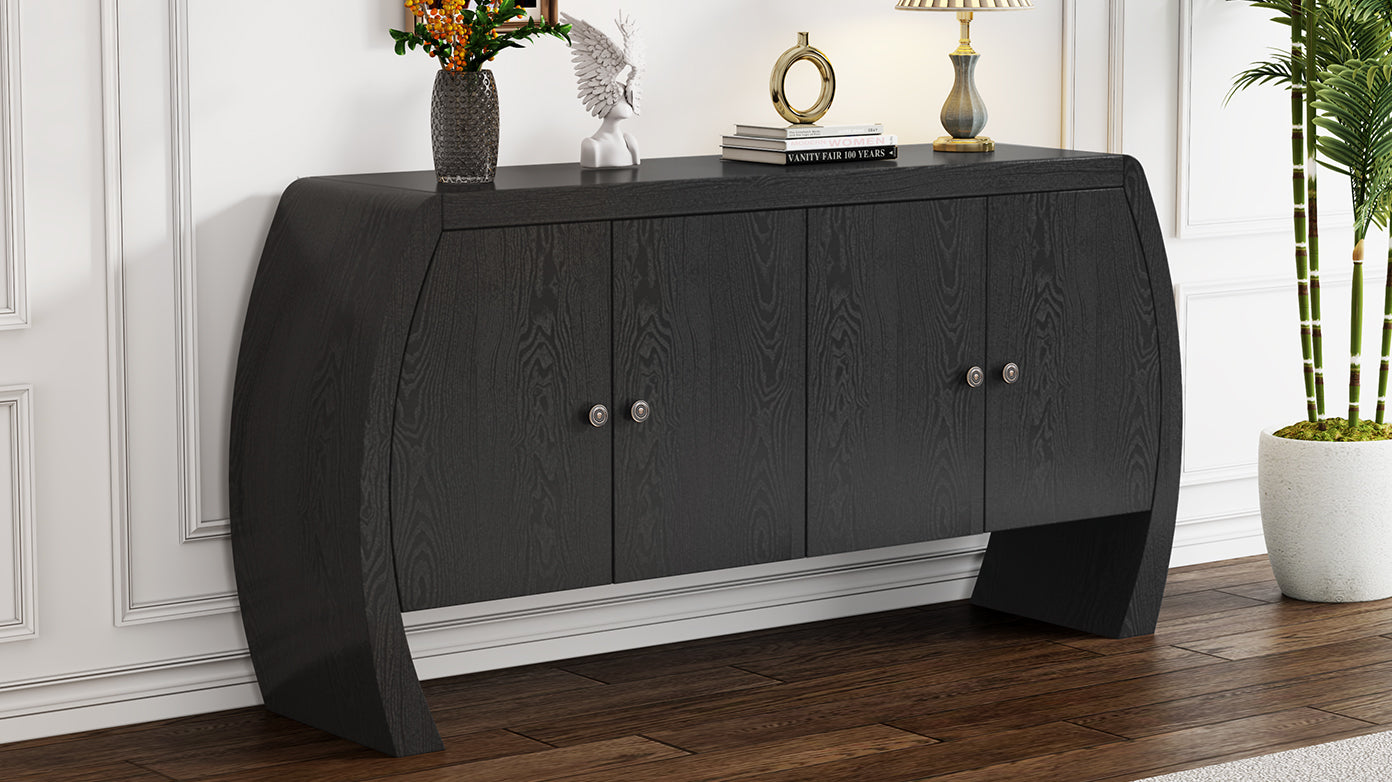 U-Style Four-Door Ash Veneer Storage Cabinet with Curved Legs, Perfectly Suited for Hallways, Entrances, and Living Rooms