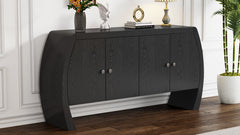 U-Style Four-Door Ash Veneer Storage Cabinet with Curved Legs, Perfectly Suited for Hallways, Entrances, and Living Rooms