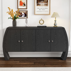 U-Style Four-Door Ash Veneer Storage Cabinet with Curved Legs, Perfectly Suited for Hallways, Entrances, and Living Rooms