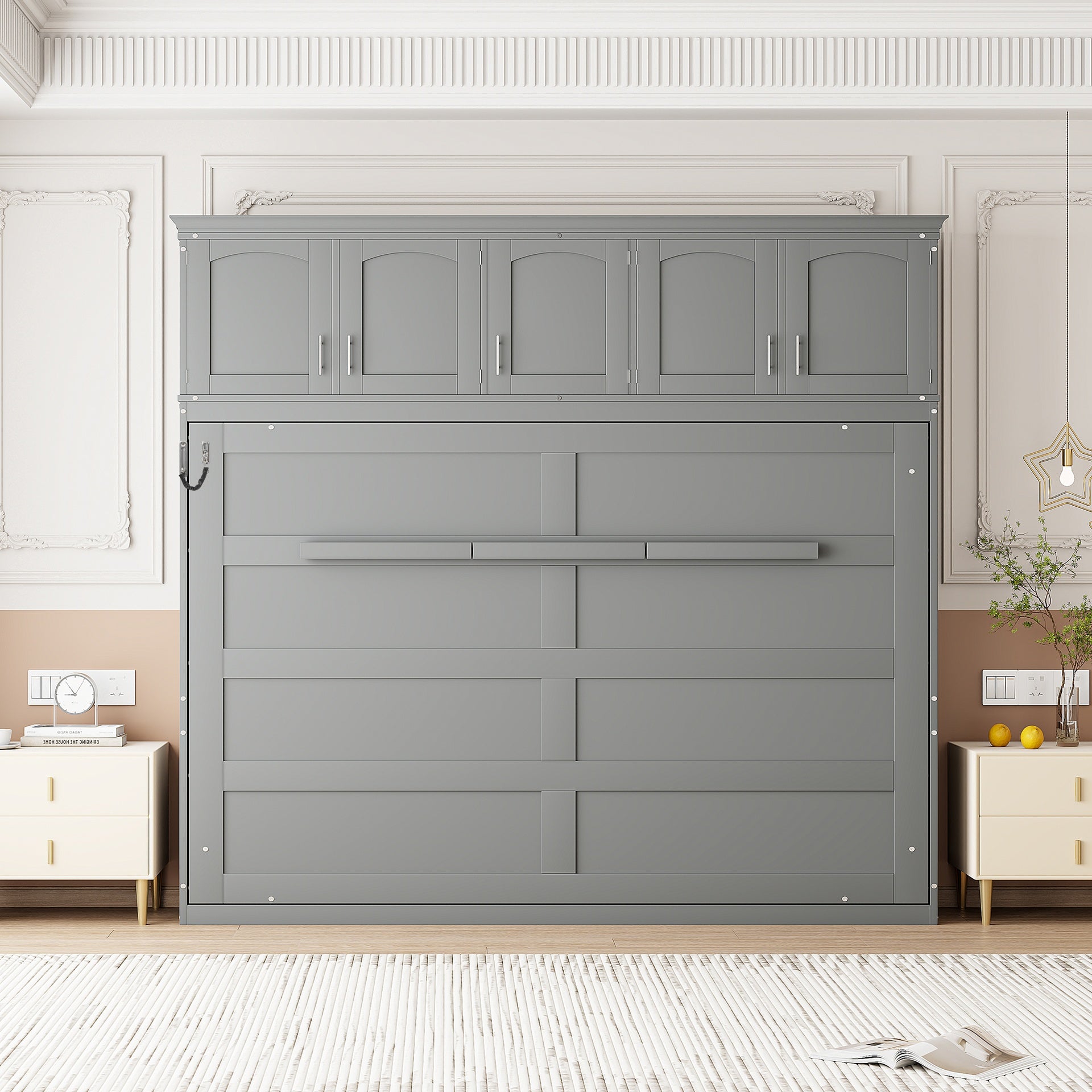 Queen Size Murphy Bed Wall Bed with Top Cabinets,Gray(OLD SKU :LP006665AAE)