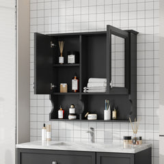30 Inch Mirror Medicine Cabinet with Open Shelves, Wall Mounted Home Storage with Doors & Mirror, Adjustable Shelf, Bathroom Storage Cabinet over Toilet