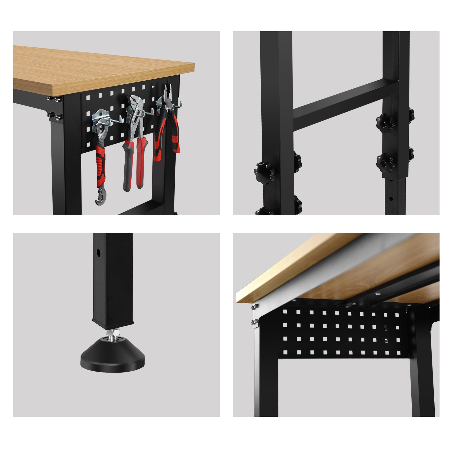 48 "Adjustable Workbench with Power Outlet, Heavy Duty Load Capacity Hardwood Workbench Suitable for Workshop, Office, Garage, Home