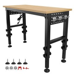 48 "Adjustable Workbench with Power Outlet, Heavy Duty Load Capacity Hardwood Workbench Suitable for Workshop, Office, Garage, Home