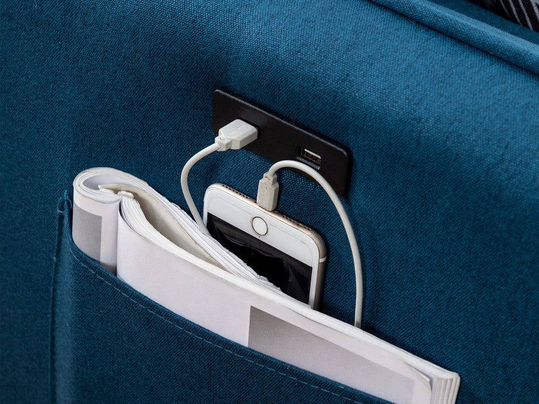 Mirella 70"W Blue Sectional Sofa Chaise with USB Charger & Pillows
