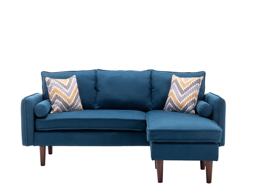 Mirella 70"W Blue Sectional Sofa Chaise with USB Charger & Pillows