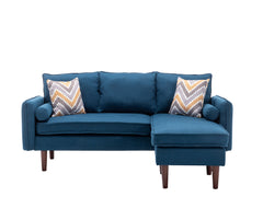 Mirella 70"W Blue Sectional Sofa Chaise with USB Charger & Pillows